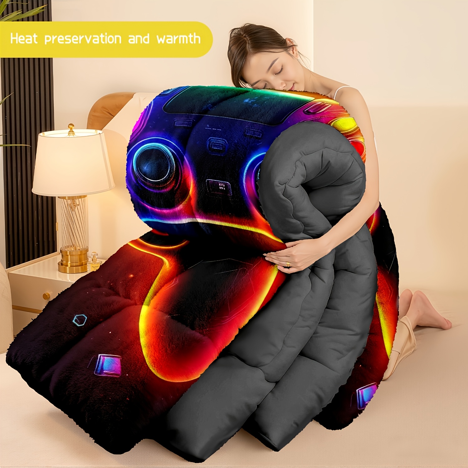 TEMU Ensemble de couette 3 pièces (1 couette et 2 taies d'oreiller) en flanelle et velours lait, literie douce et moelleuse pour adultes, ensemble de