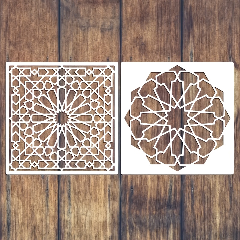 E-shop 2 Stück Islamische Stern-Schablonen, 30 cm Wiederverwendbare PET-Malvorlagen - Cremeweiß, Geeignet für DIY Wandkunst, Stoff und
