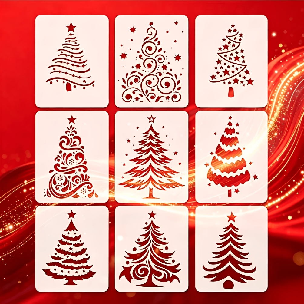 TEMU 9pcs Gabarits de sapin de Noël réutilisables, Gabarits d'arbre de Noël, pour la peinture, Panneau en bois Décoration murale Maison, Gabarits de