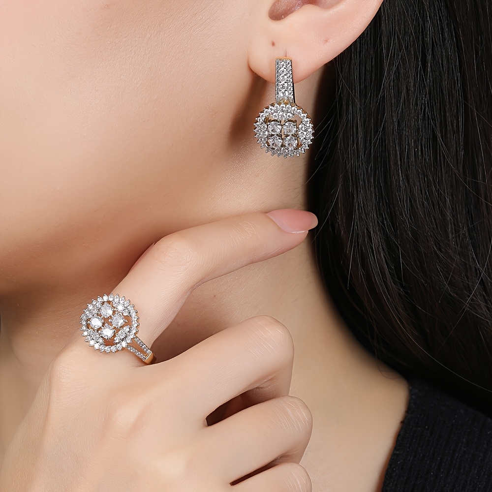 Two-Tone Pave Earrings and Ring Set, Elegant Gift