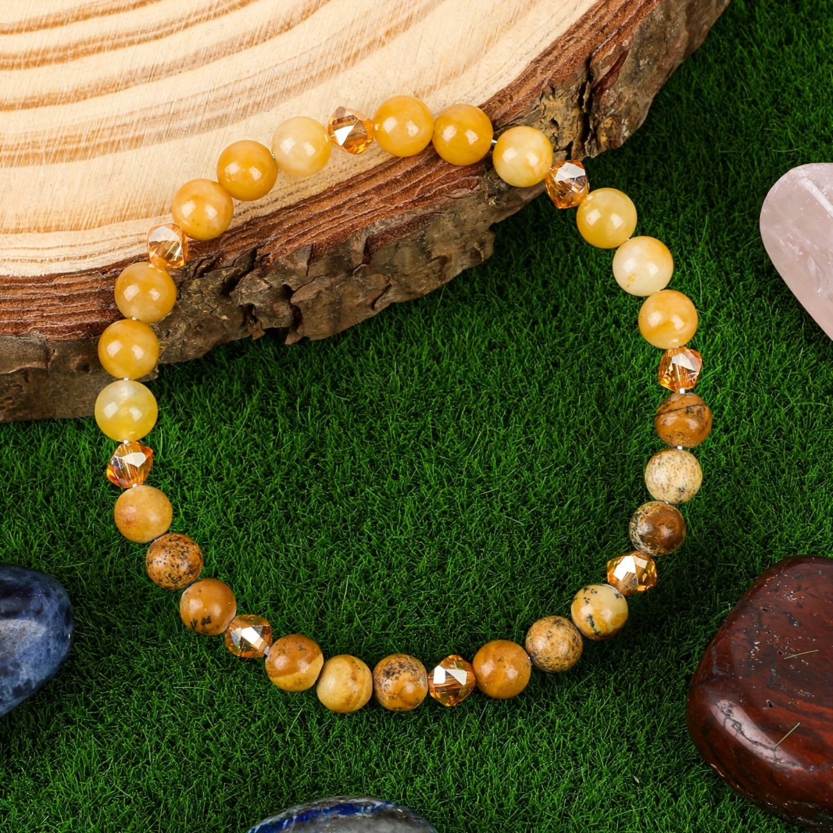 Unisex Crystal Round Bead Elastic Bracelet, Wealth Attraction
