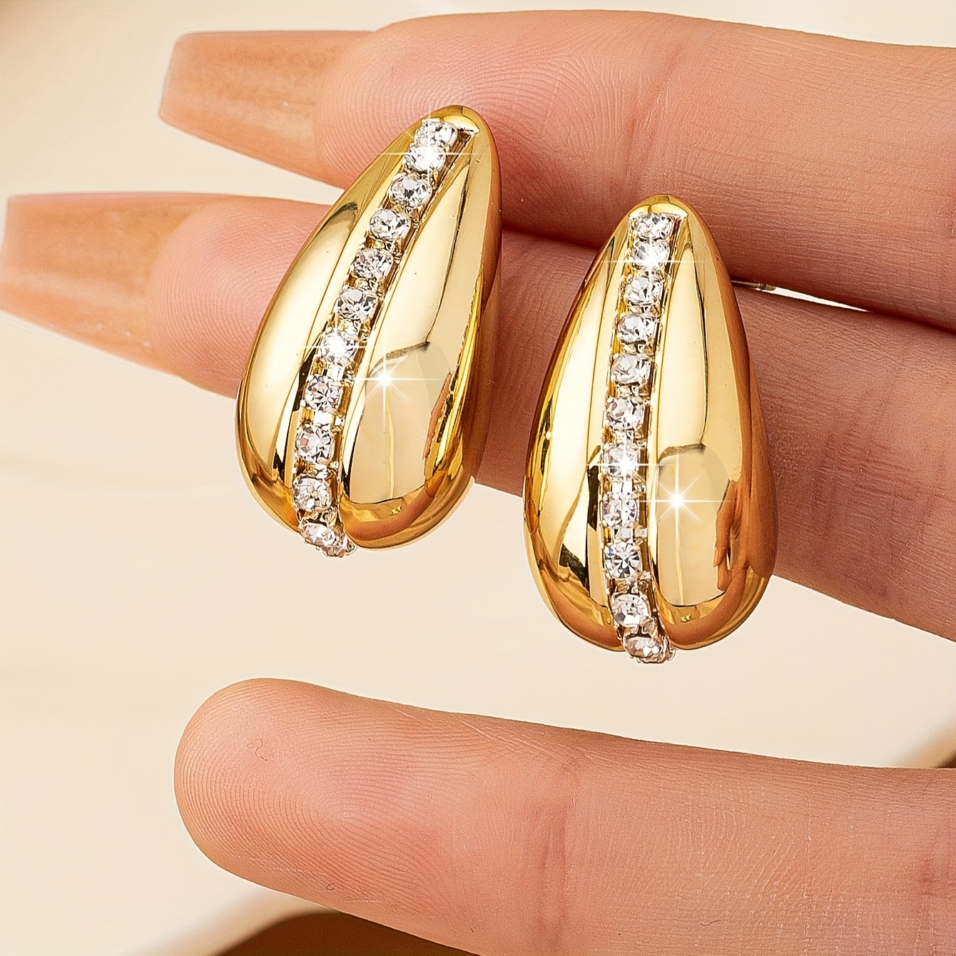 Teardrop Earrings Golden Tone Sparkling Gemstones