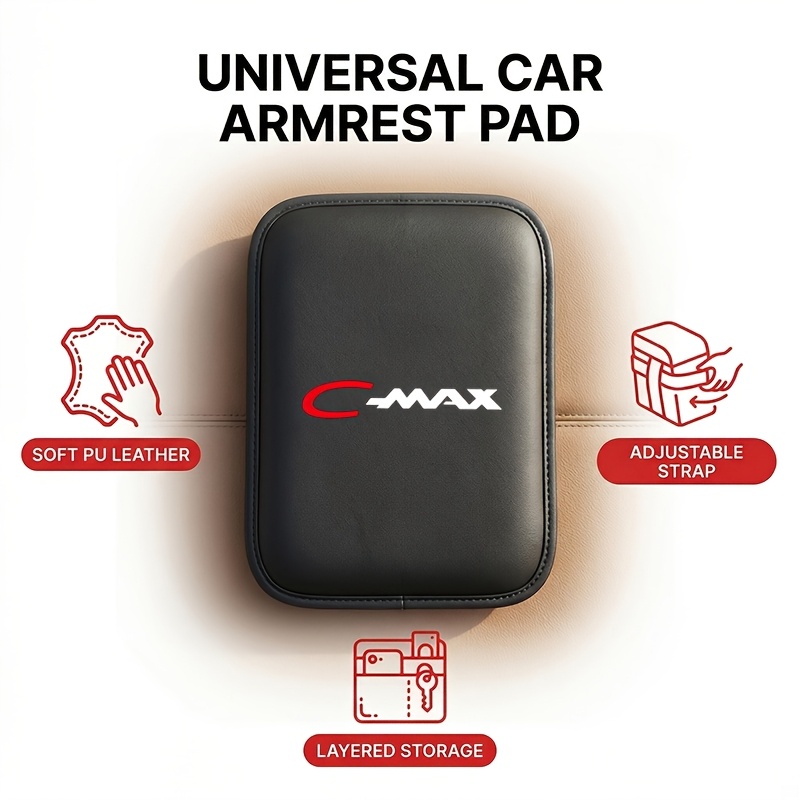 TEMU 1pc Car Faux Leather Armrest Pad For , Car Center Console Cushion, Armrest Box Height Pad, Enhancing Driving , With Storage Pocket, Vehicle