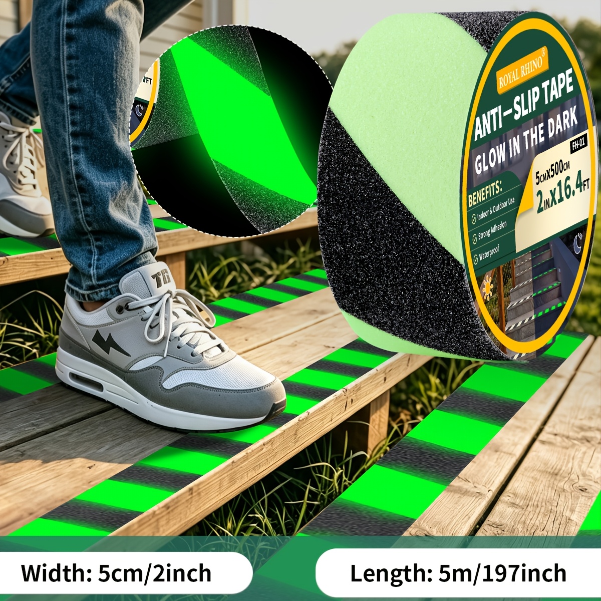 TEMU Royalrhino -the-dark Handmade Tape, Twill With Luminous , Night Safety Warning, Enhance , -the-dark, Suitable For Stairs, , Skateboards, Outdoor