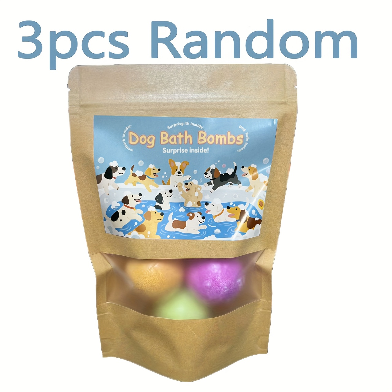 Image of Cute Dog Inside, 3pcs Bath Balls, Random Color Random Puppy Inside, With Surprise Dog Pretend Playset, Bubble Bath Birthday Christmas Gift Set For Women