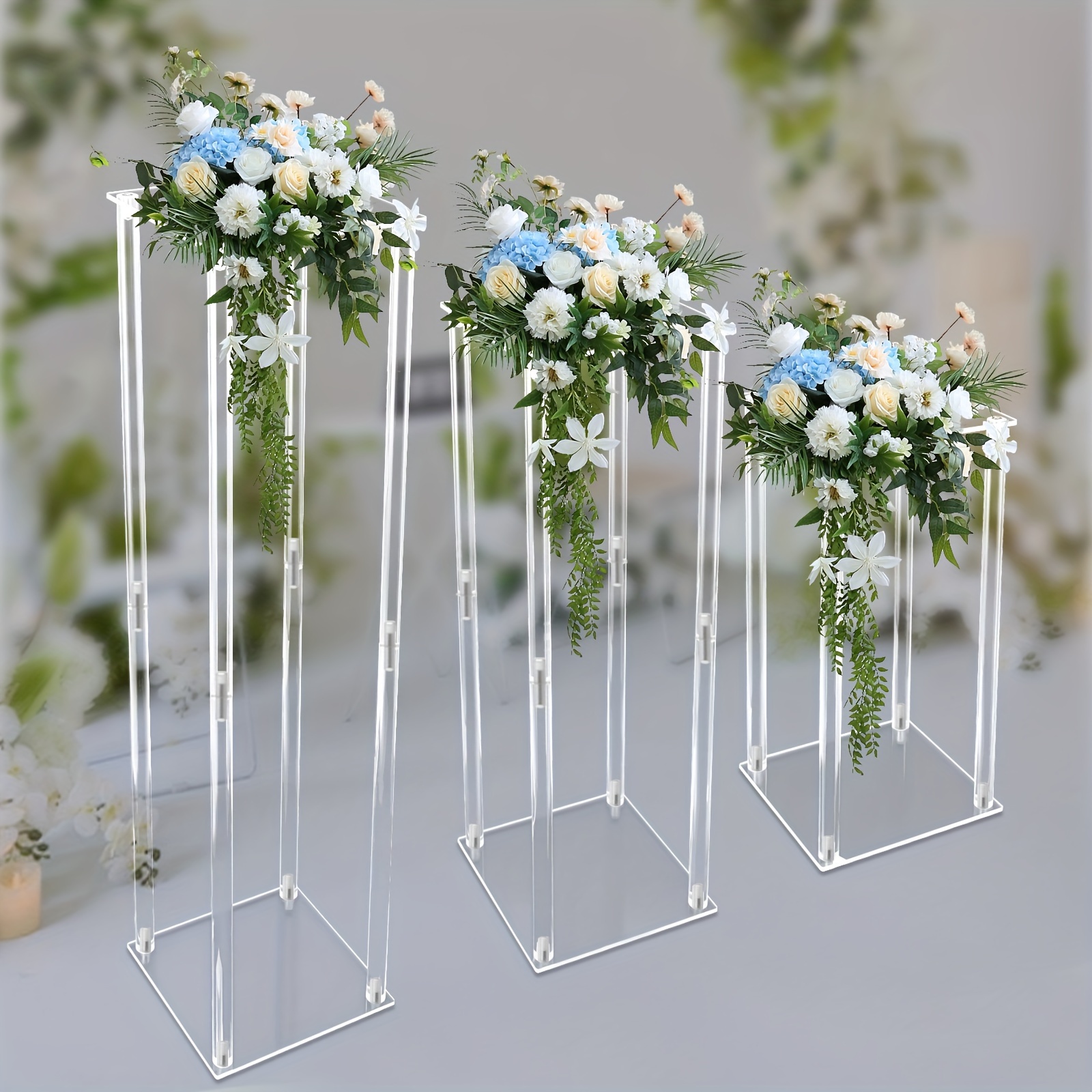 10 Pcs Clear 2024 Column Flower Stand, 31.5in