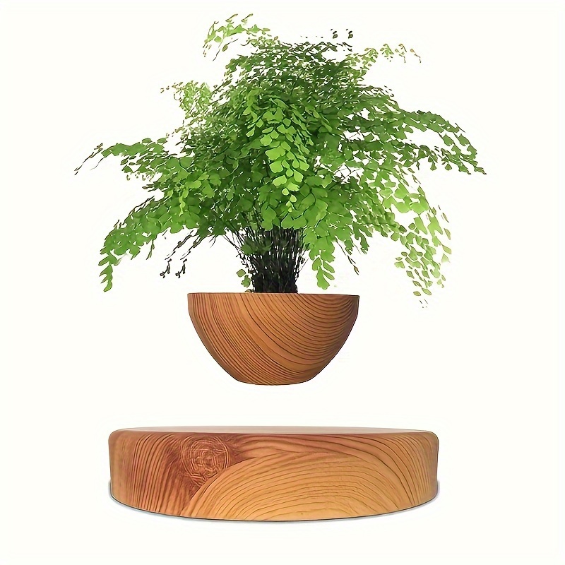 

Stylish Wooden Grain Magnetic Levitating Plant Pot Floating Rotating Gifts For Lovers Wedding Halloween Thanksgiving