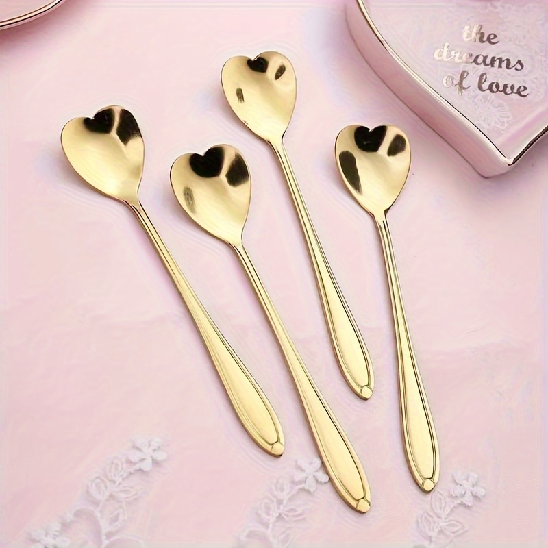 

4pcs Heart-shaped Stainless Steel Spoon Set, Creative Stirring Dessert , For Christmas Party, Holiday, Restaurant And Home Kitchen Use