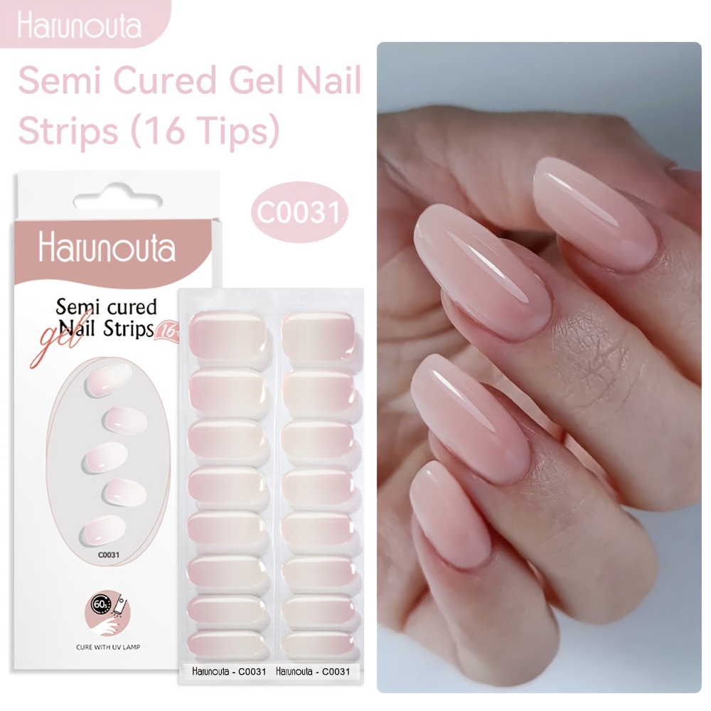 Image of Harunouta 16strips Semi Cured Gel Nail Strips Jelly Nail Stickers Gradient /led Nail Wraps Waterproof Long Lasting Nail Art Manicure For Grils Women Home Nails C0031/c0033