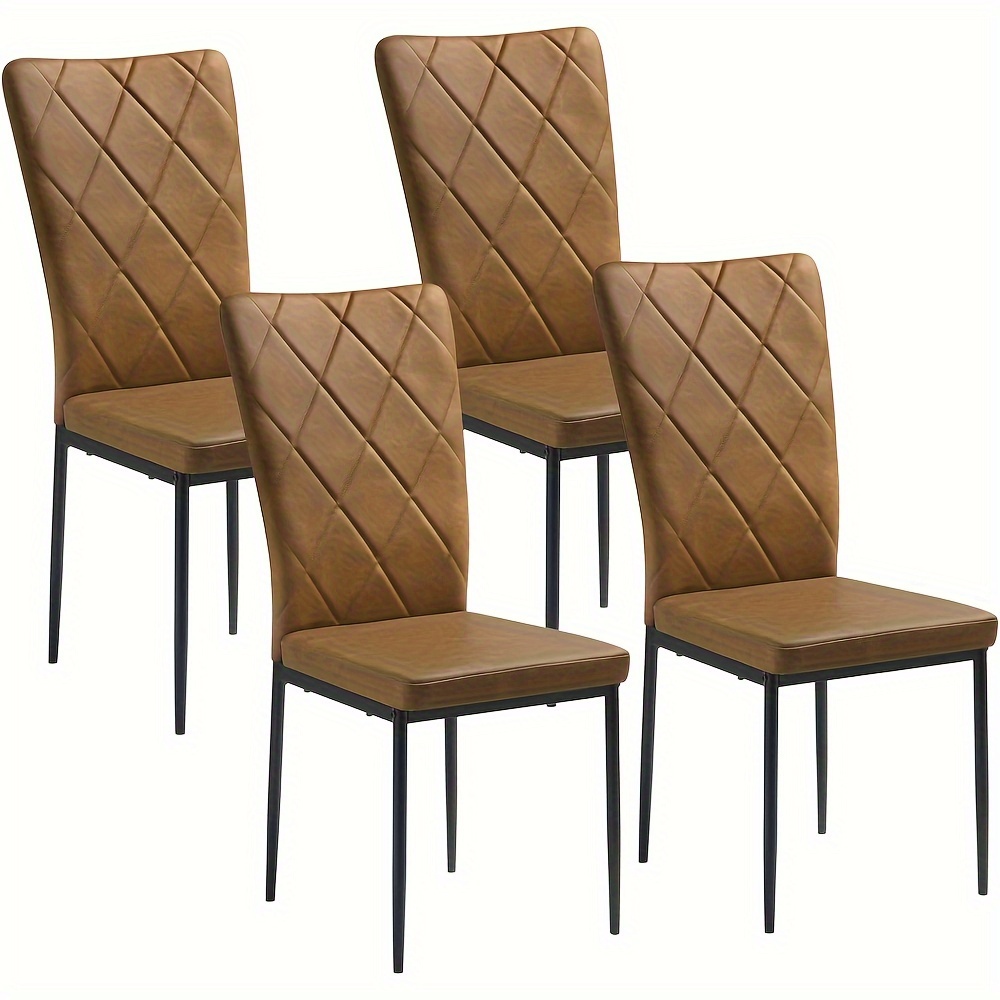 4pcs Dining Chairs, Kitchen Chair, Vintage Faux Leather Chair, With High Back, Thick Padded Seat, Metal Legs, Modern