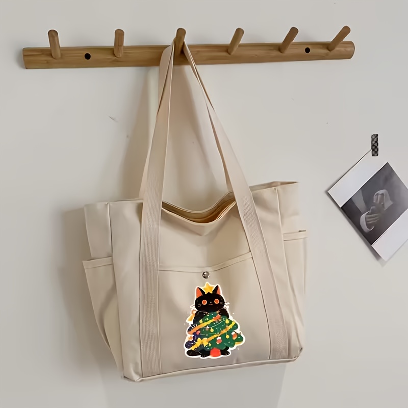 Image of Personalized Custom Logo And Picture Large Capacity High Aesthetic Tote Bag Zipper Closure Suitable For Outing 2 Colors Perfect Personalized Gift For Christmas