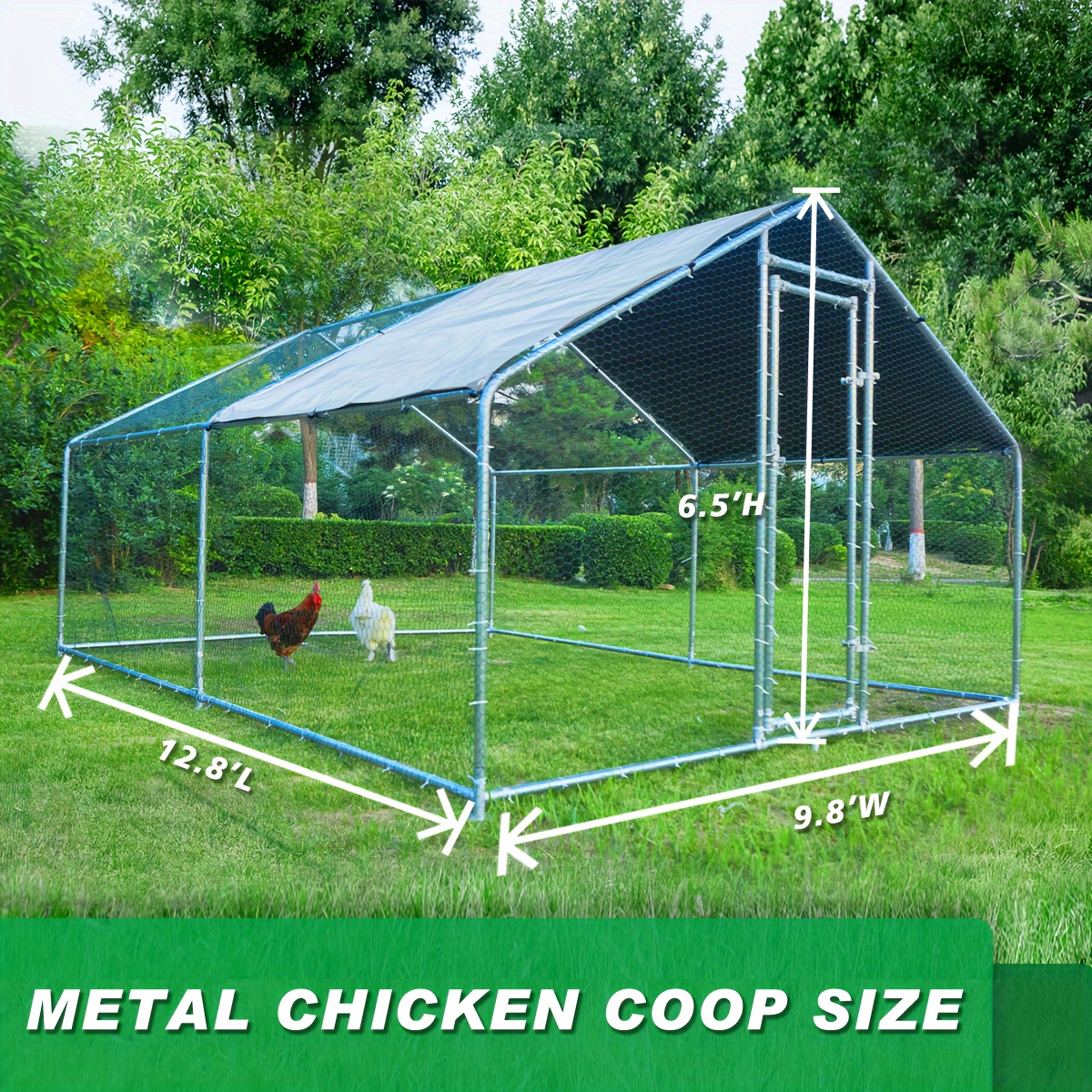 TEMU Large Metal Chicken Coop Run For 6/8/10 Chickens, Heavy Duty Walk-in Metal Runs With Cover, Outdoor Hen Rabbit In With Shaped For &farm Yard