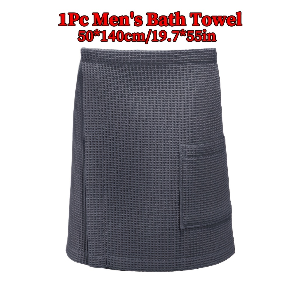 TEMU 1pc Waffle Bath Towel Men's Body Wrap 50 X 140cm/19.7 X 55in Microfiber Material 350gsm, Pocket Convenient, Elastic , Soft And Comfortable,