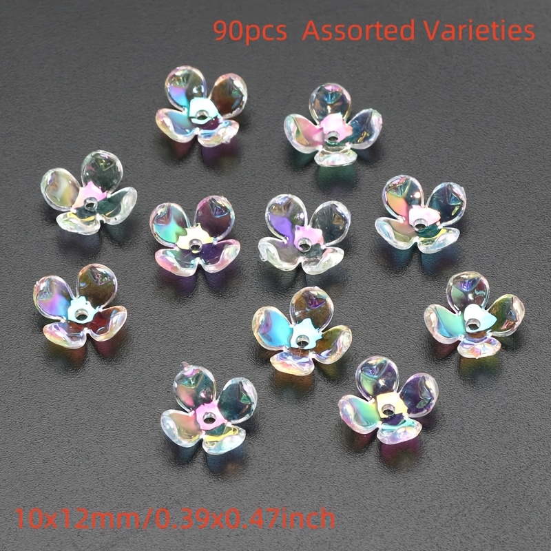 Image of 10x12mm 90pcs Transparent Flower Base Random Ab Color Acrylic Beads For Jewelry Making, Bracelets, Earrings, Necklaces, Sewing Accessories, Diy Bead Charms
