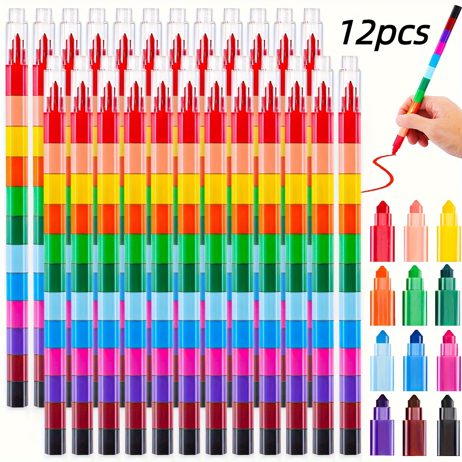 

12pcs Stacking Crayons, Stackable Plus Crayons, Colorful Stackable Crayons For Drawing Coloring, Stacking Diy Crayons, Rainbow Crayons Party Favors Classroom Office Learning Supplies, 12 Colors