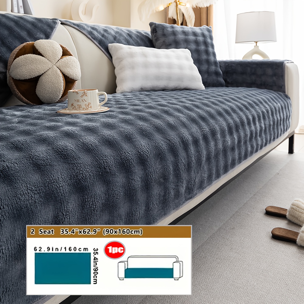 TEMU 1 Housse de canapé courte et fine moderne en peluche avec taie d'oreiller - Lavable en machine, Housse de protection pour meubles pelucheux,
