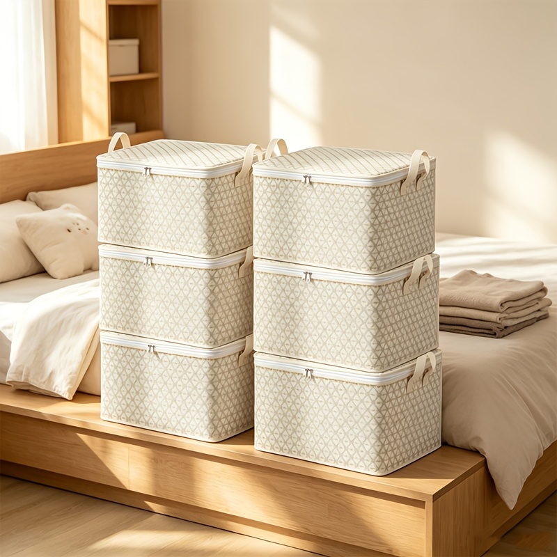 4pcs Set of Large Foldable Storage Bins with Lids, Patterned Fabric