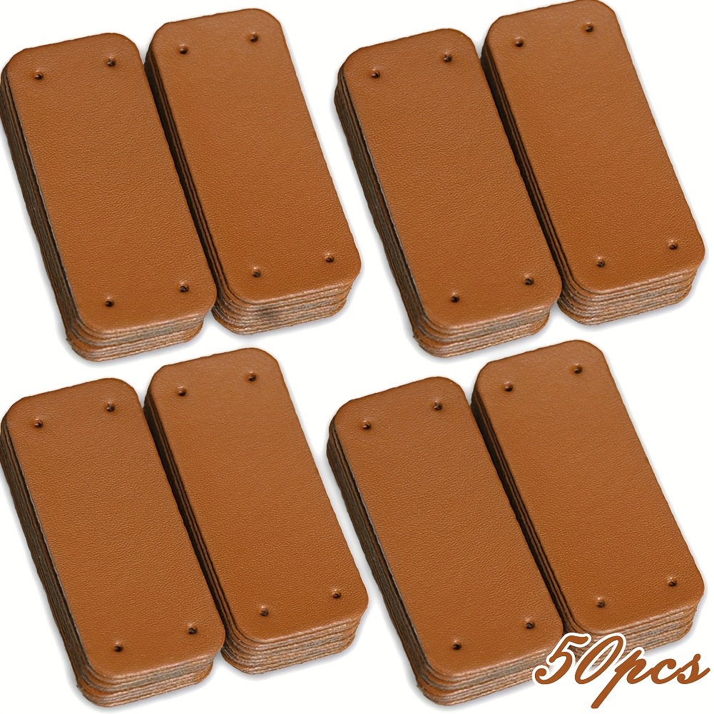 Image of 50 Brown Faux Leather Labels With Pre Holes, Suitable For Handmade Crafts Gits, Handmade Bags, Hats, And Boxes - Blank Laser-engraving Pu Leather Tags (multiple -20pcs, 50pcs)