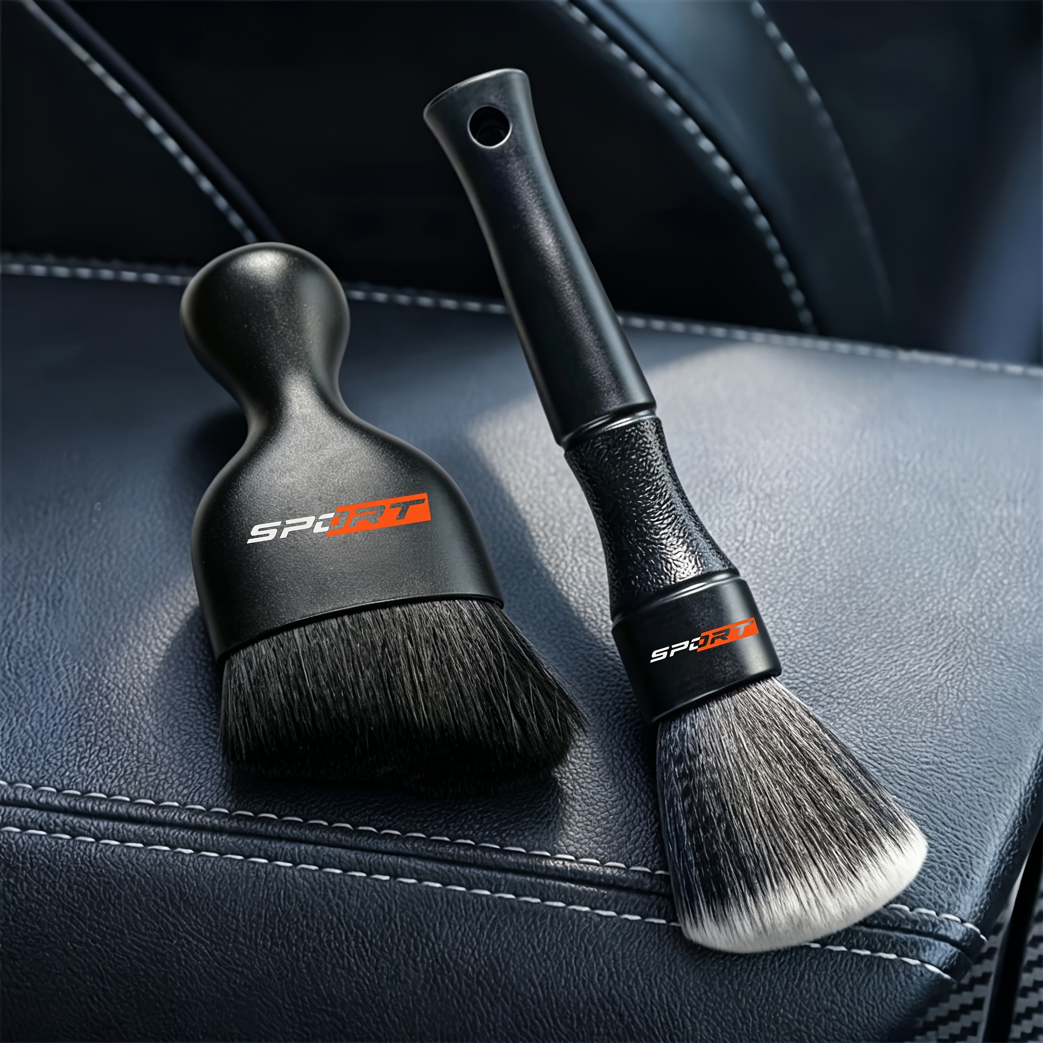 TEMU 2pcs Car Detailing Brushes Super Soft Auto Interior Detail Brushes With Synthetic Bristles Car Dashboard Duster Brushes Additions