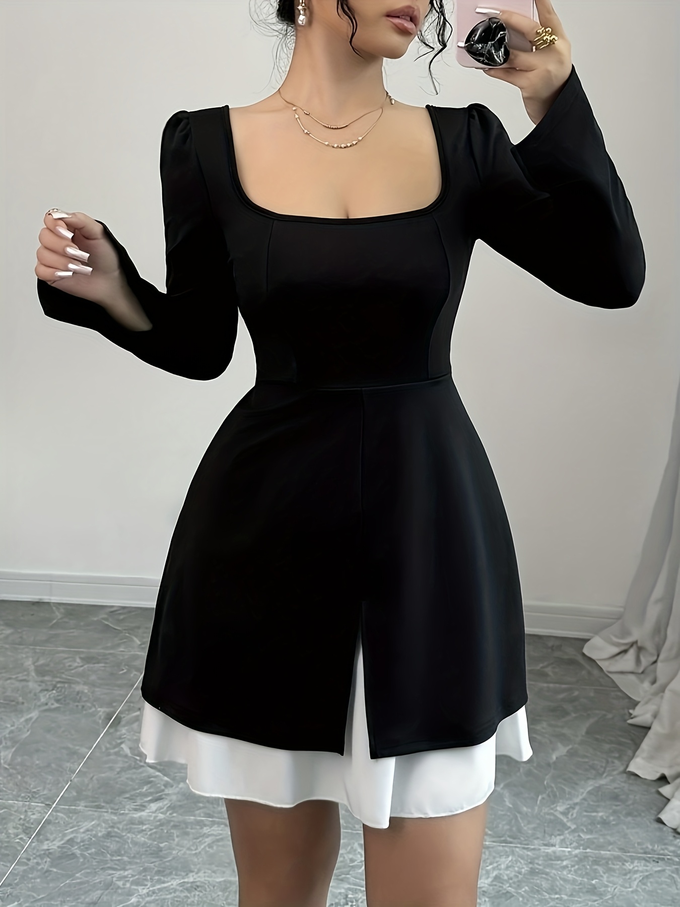 womens elegant black white contrast dress formal Temu Oman
