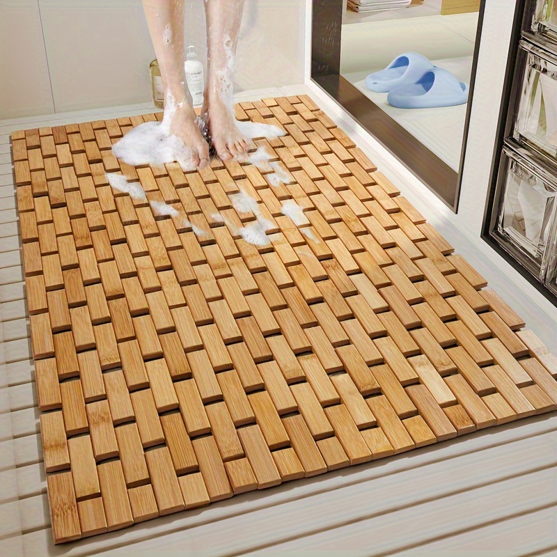 

Bamboo Woven Bath Mat, Anti-slip Shower Floor Mat, Waterproof Hollow Design, Unscented Bathroom Foot Pad