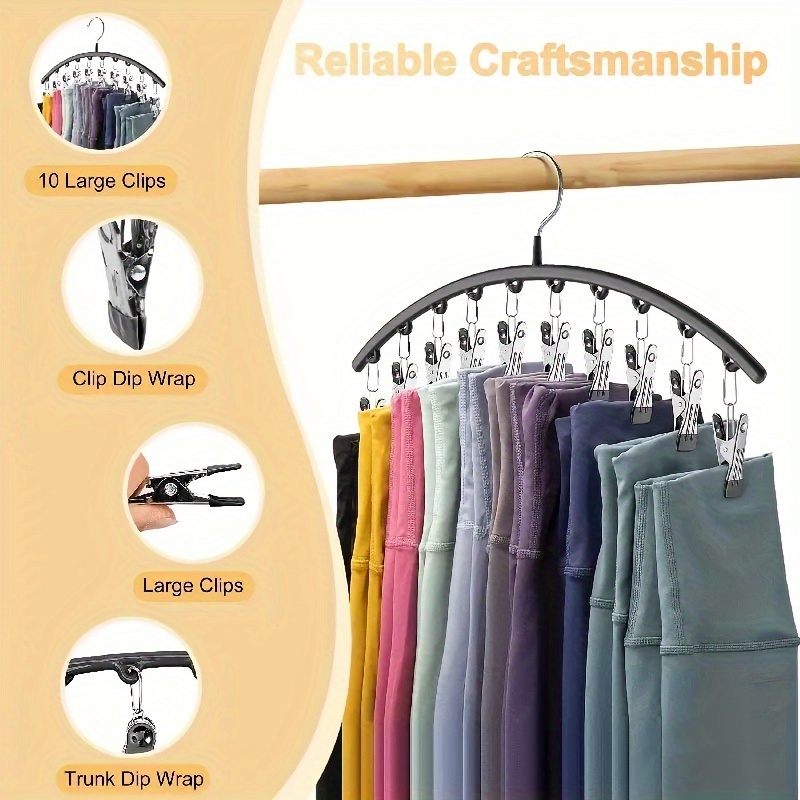 

Stainless Steel Clothes Hanger With 10 Clips - Durable Multi-purpose Hanging Rack For Pants, Skirts, Gloves, And Shorts