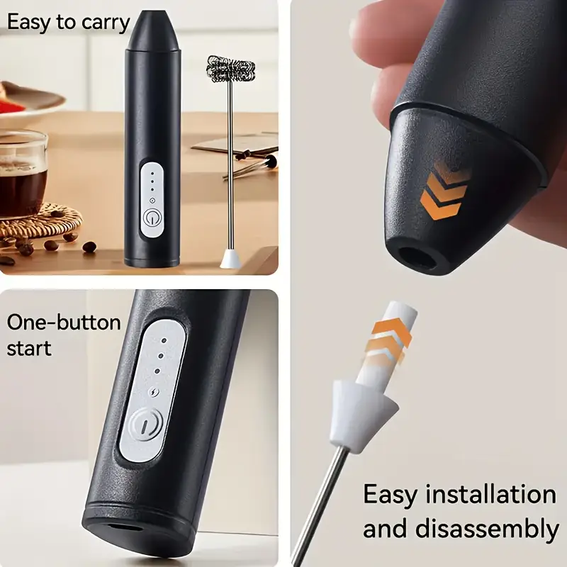 2 in 1 electric milk frother handheld mixer with usb charging adjustable powerful motor built in egg beater foam maker cordless operation for cappuccino whisky appliance with ergonomic handle usb powered compatible with usb handheld milk frother Product details 1