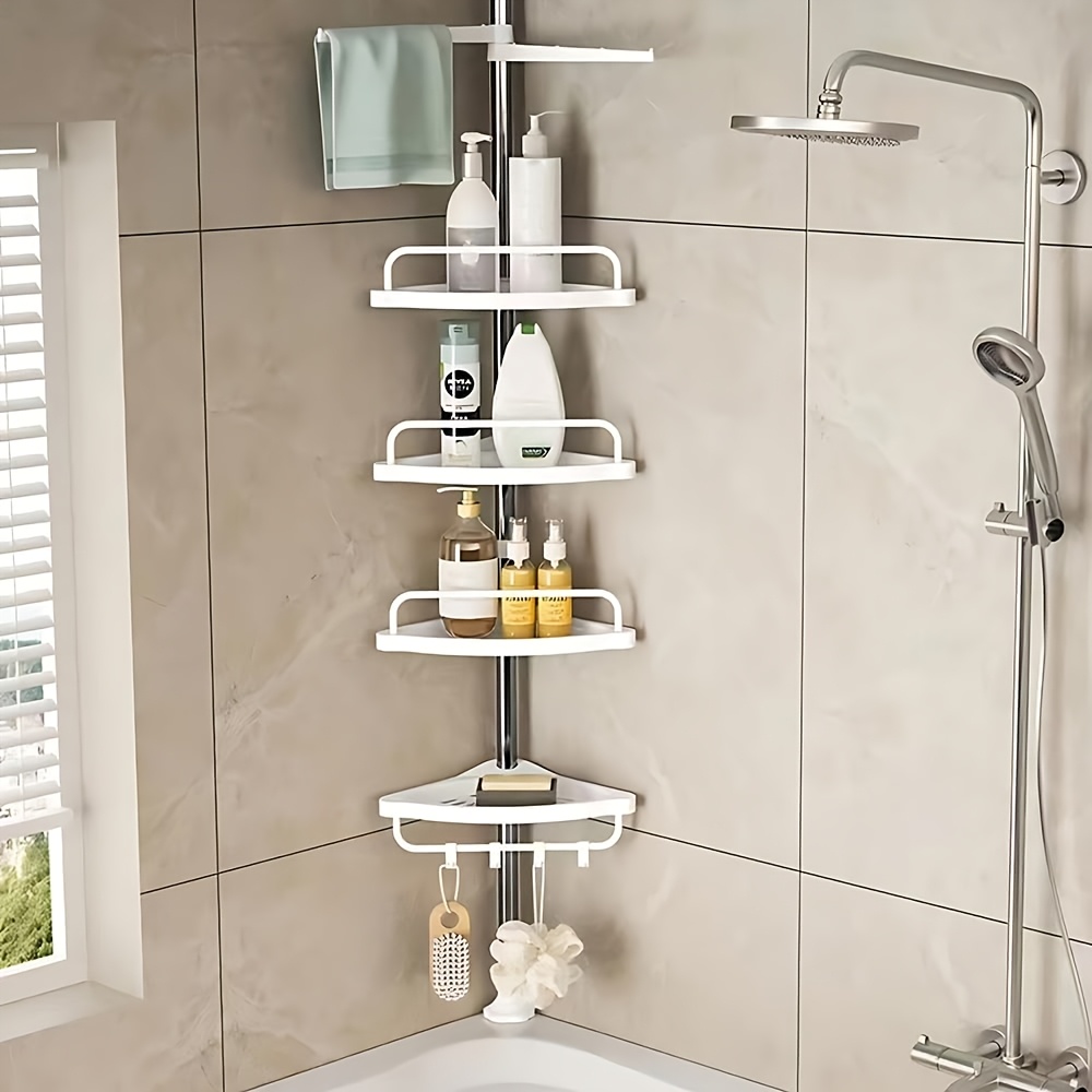 Shower Corner Shelf 4-tier Bathroom Shower Shelf 99-320cm Adjustable Shower Caddies Bathroom Organiser, Shower Caddies- White, Shelves