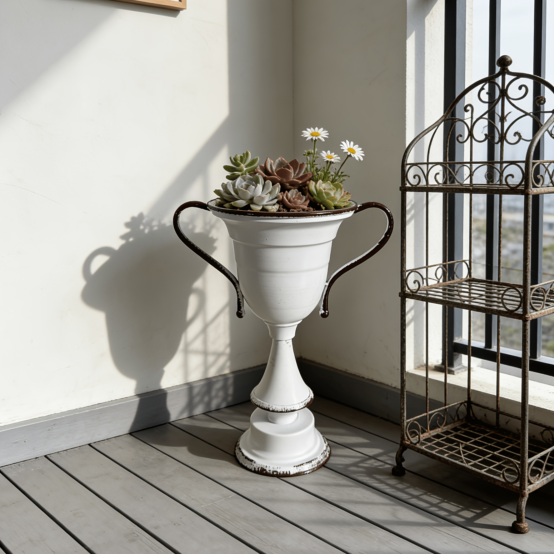 Image of Vintage Tall-stem Elegant Large Vase Decorative Ornament Prop For Courtyard, Garden, And Rustic Planters
