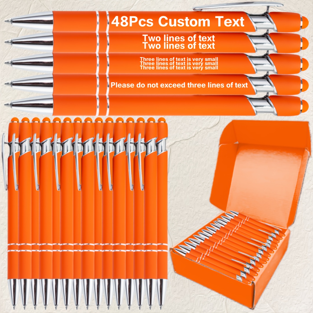 Image of Customized Orange Ballpoint Pens In 48pcs, Sunshine Orange Laser Engraved Commemorative Message Gift Pen Advertising Marketing