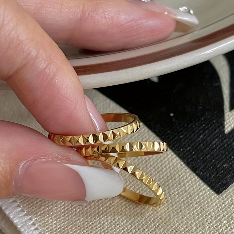 golden stainless   rivet   design womens ring simple and elegant index finger ring