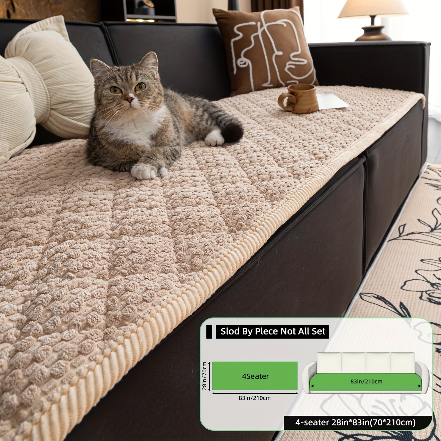 TEMU 1pc Autumn & Winter Universal Retro Thickened & Warm Corduroy Non-slip Sofa Cushion, Machine-washable, Pet-friendly, Suitable For 1/2/3/4-seater