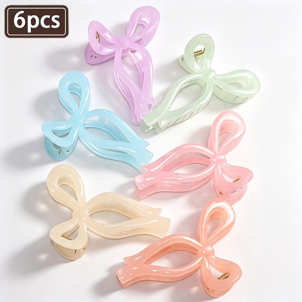 TEMU 6pcs Pinces à Cheveux Nœud Gel pour Femmes, Barrettes Nœud Pastel Transparentes, Pinces à Cheveux Alligator Nœud Creux Mignonnes, Accessoires de