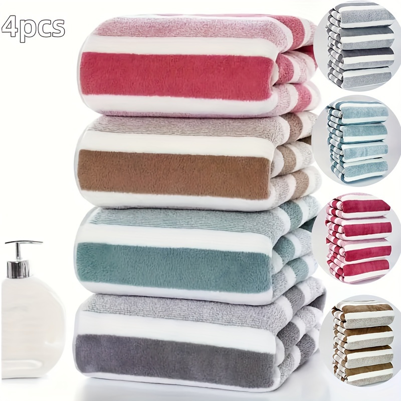 

4pcs Striped Bath Towel Set, Absorbent & Quick-drying Showering Towel, Super Soft & Skin-friendly Bathing Towel, For Home Bathroom, Ideal Bathroom Supplies, Family