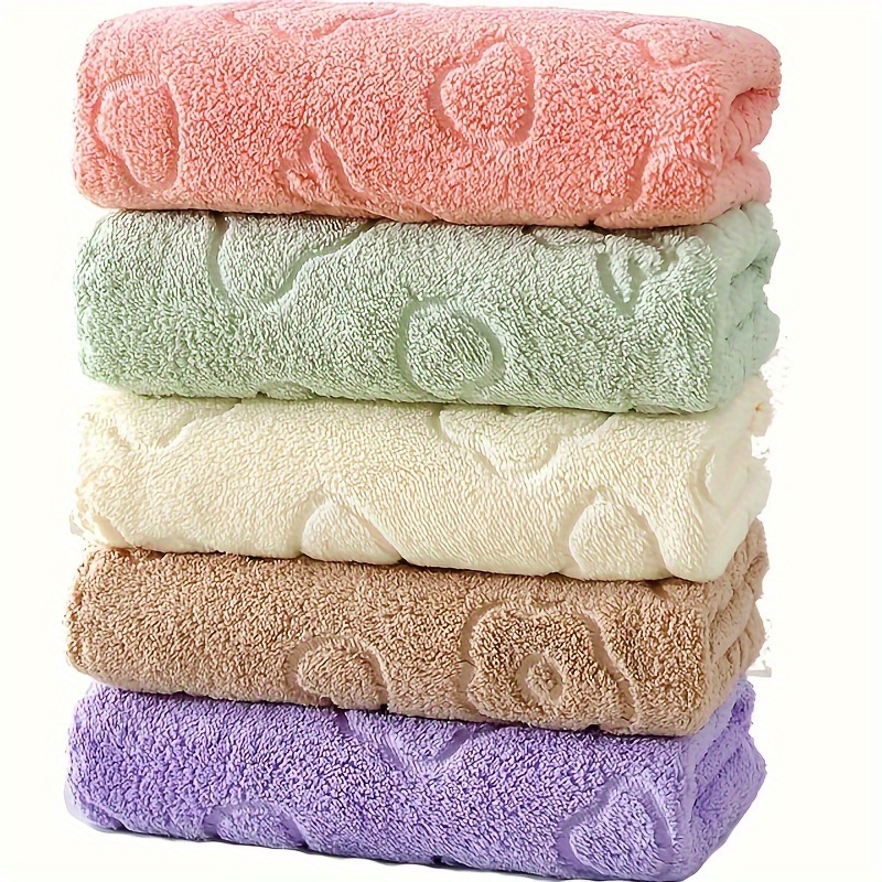 TEMU 4pcs Set Cute Bear & Floral Embossed Hand Towels - Soft, Absorbent & Quick- Towels For Men And Women - Premium Bathroom Essentials