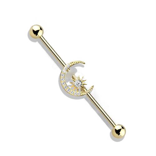 1pc moon sun synthetic stone piercing stud earrings long bridge ear bone nail fashion niche industrial piercing long bridge ear jewelry body piercing jewelry dating gift