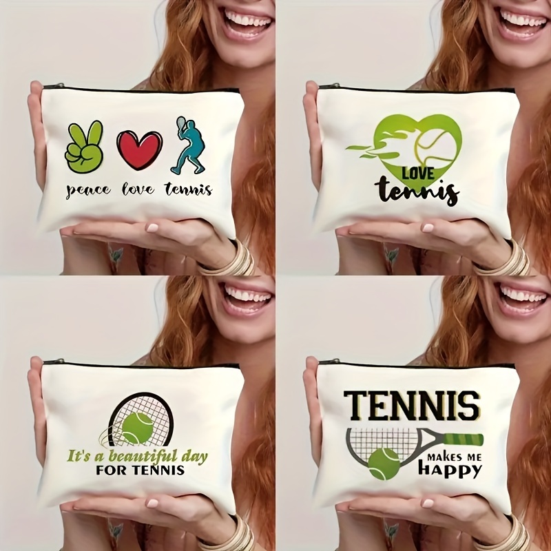 

Polyester Tennis Themed Cosmetic Bag, Unisex-adult All- Zipper Pouch, Travel Makeup Organizer, Unscented Toiletry Case With Trendy Designs For Sports Enthusiasts