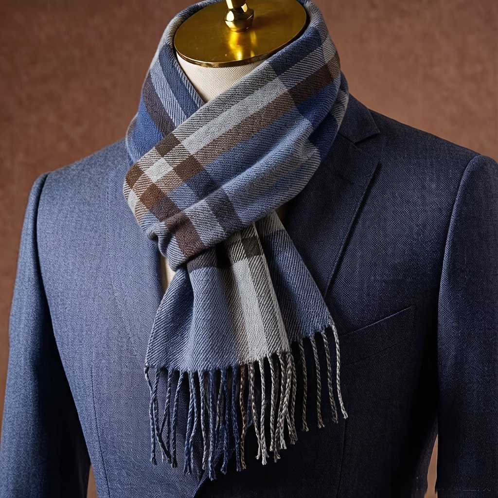 TEMU 1pc Bufanda de Moda a con de Cuadros para Pareja, Novato, Chica, Borla, Cuadros, Bufanda Larga de Hombre, Regalo, Casual, Elegante, Pañuelo para