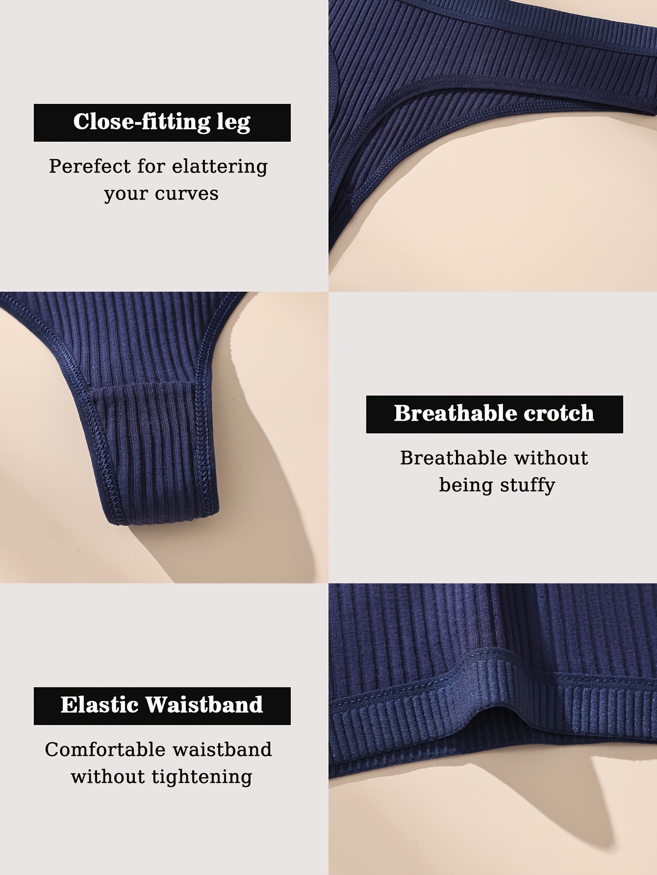 5pcs Soft & Breathable Women's Thongs - Sexy Low-Rise Ribbed Underwear in Black, Navy Blue, Maroon, Dark Pink & Light Pink, Hand Wash Only