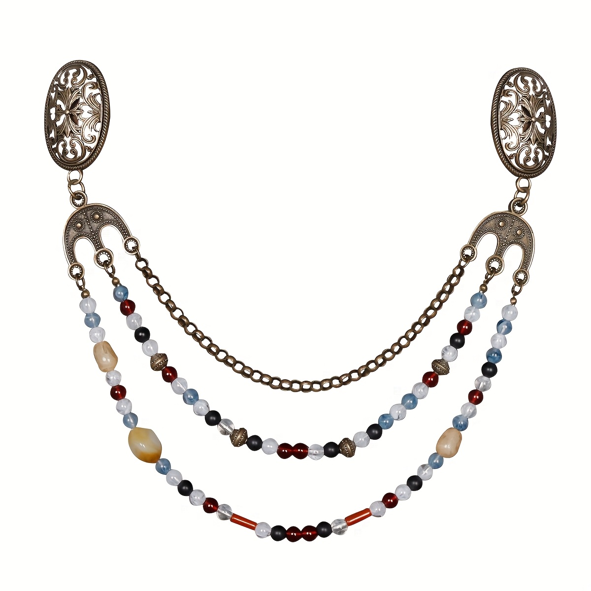 TEMU L'vow Bohemian Renaissance Decorative Chain - Multicolor Beaded Medieval Viking Shawl Cloak Clip For Halloween Cosplay, Christmas & Themed Party