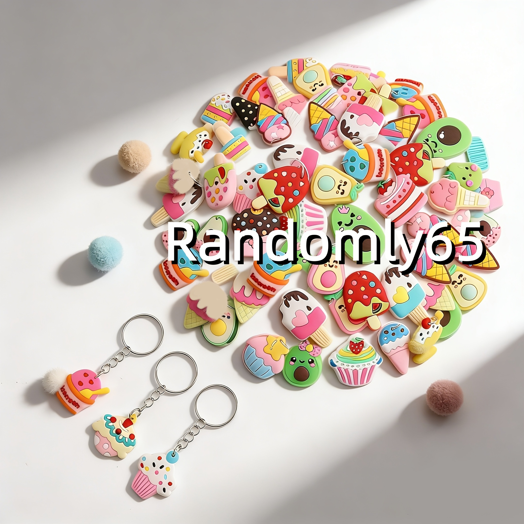 Cross-border Pvc Cute Cartoon Fruit, Vegetable, Pastry, Ice Cream, Sandwich Food Series Crossbody Bag Keychain, Random Irregular Mixed Style Flat Keychain