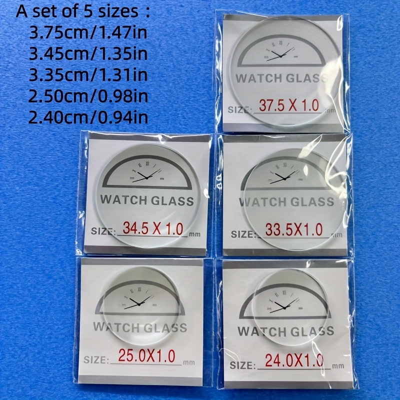 E-shop 5-teiliges Uhrengehäuse-Glas-Set, , 5 Größen, konvex/flach