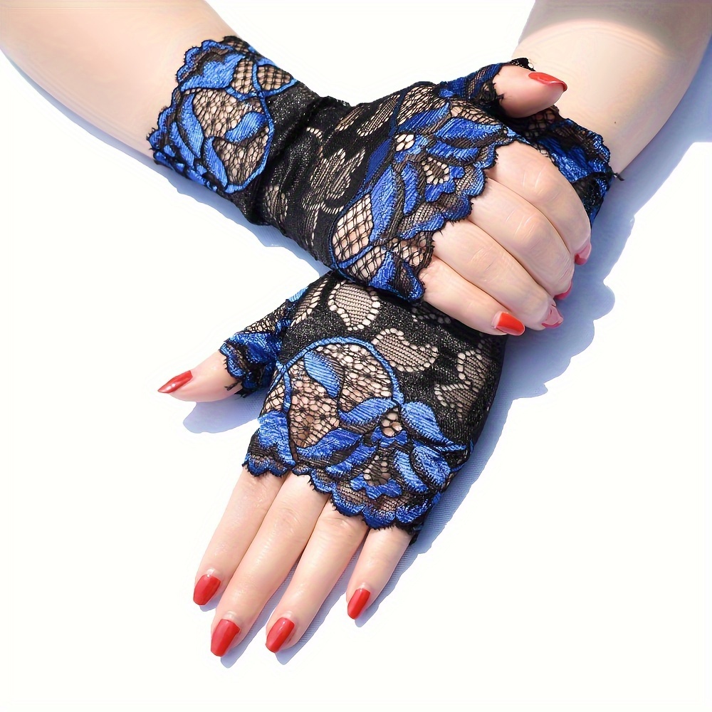 E-shop Stilvolle Damen-Fingerlose Halbfingerhandschuhe mit Rosenmuster für festliche Partyauftritte