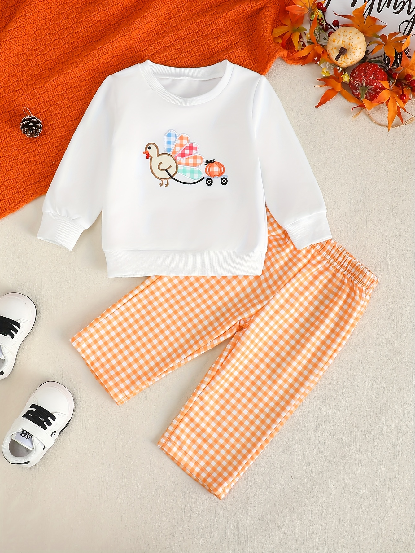 girls cute outfit cute long sleeve     pants with cute turkey embroidery pumpkin appliqu s   thanksgiving   for your lovely little   for thanksgiving for outdoor