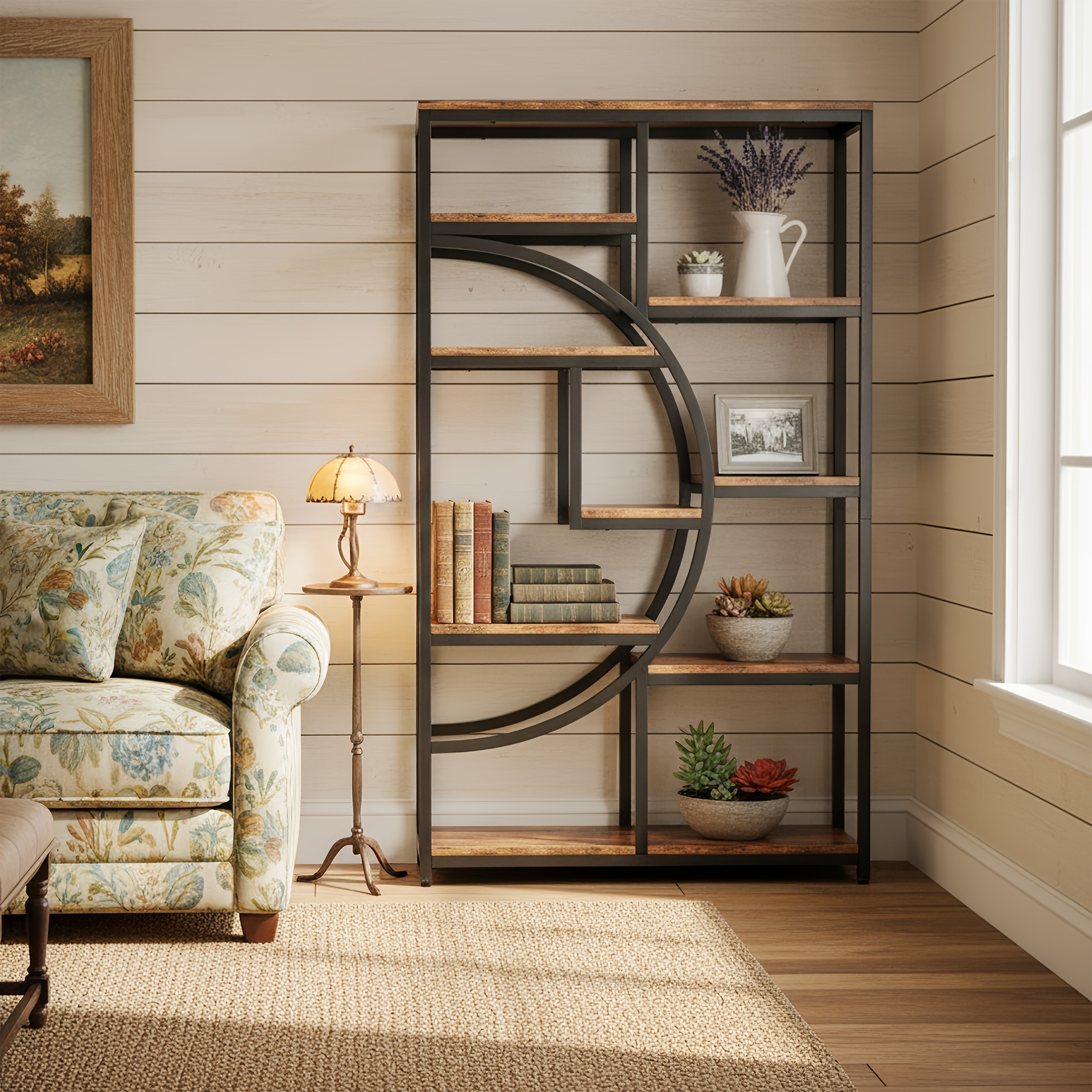 5-Tier Freestanding Tall Bookshelf Bookcase, Industrial Etagere Bookshelves Display Shelf Storage Organizer with 9-Open Storage Shelf for Home Office, Living Room