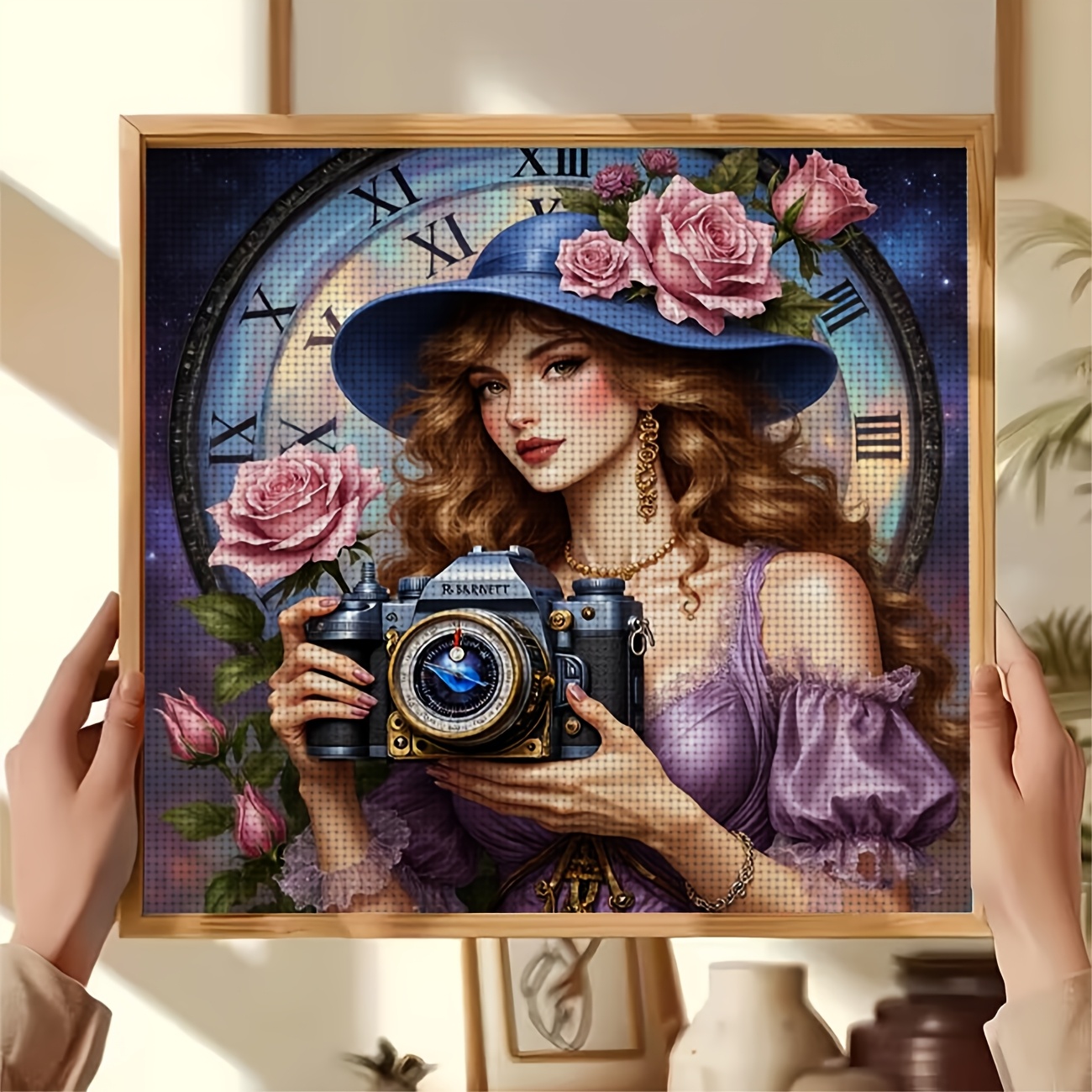 Cross-Stitch Printing Kit, Blue Hat Holding a Camera Design
