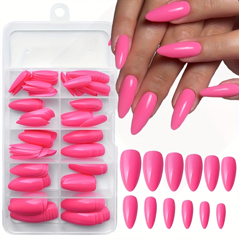 Image of Get With 120pcs Medium-length Almond-shaped Nails, Daily Simple Rose Pink Solid Color False Nail Sticker Set, Includes 3pcs Jelly Glue, 3pcs Nail Files, And 3pcs Press-on Sticks For Women &