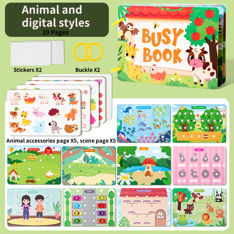 Busy Book For Kids, Reusable Sticker Quiet Activity Book, Preschool Toy, Fine Motor Skills, Alphabet/number/animal/weather Matching Game, Travel Sensory Toy, Ideal Gift For Reusable Sticker Quiet Book