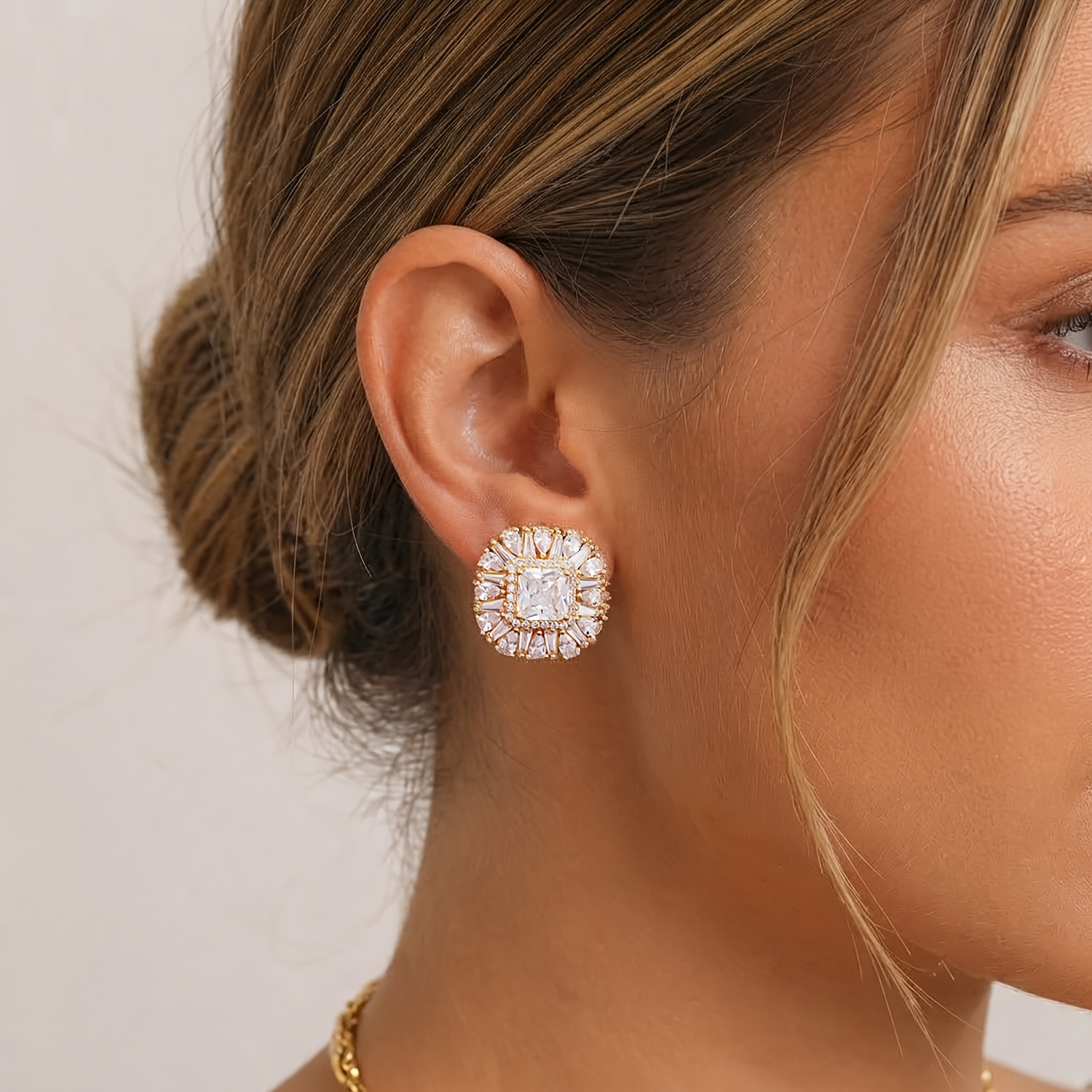 TEMU Luxurious Elegant Pave Cubic Zirconia Exquisite Stud Earrings, Suitable For Women' Banquet Party Date Wear, Valentine's Day And Christmas Gift