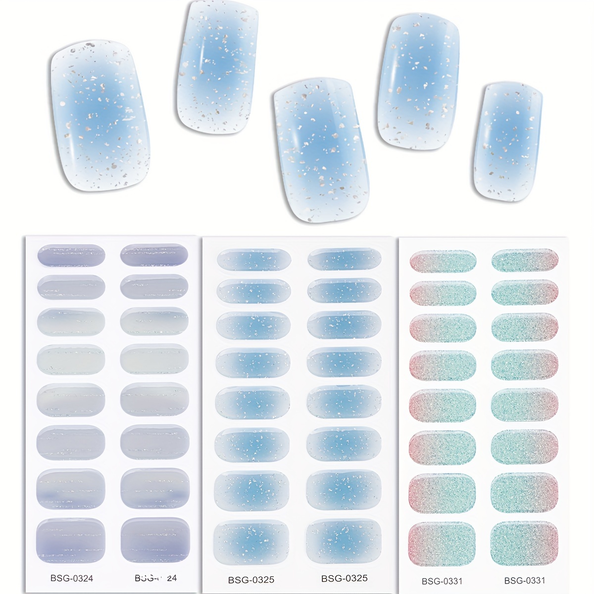 

48pcs Sparkling Gradient Gel Nail Wraps With Crushed Diamonds - Easy Apply, Uv Lamp Required, Includes Nail File - Perfect For Women & Girls